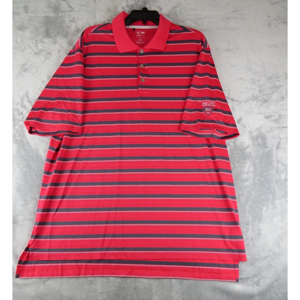 Adidas Climalite Golf Polo XL Red Stripe Bay City Country Club 1899 Logo‎